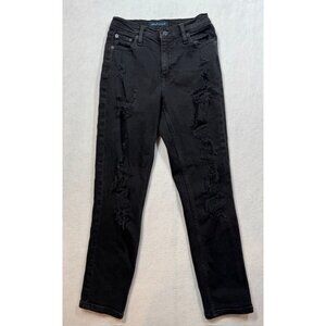 Aeropostale Mom Jean Black Denim Distressed Destroyed Women's Size 0R 0 Regular